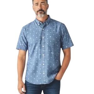 Bonobos Chambray Short Sleeve Button Down Shirt Slim Fit Hand Gestures Print XL